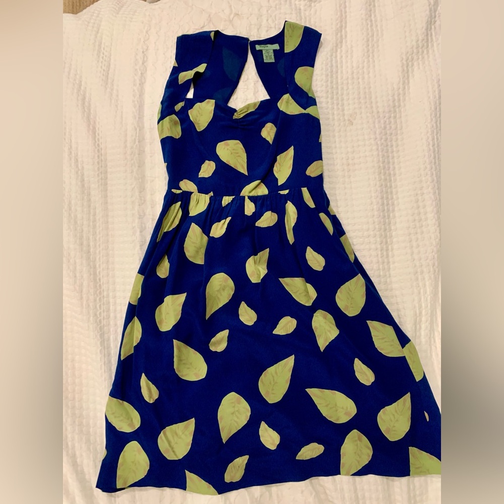 Navy Blue and Lime Green Halter A-Line Midi Dress